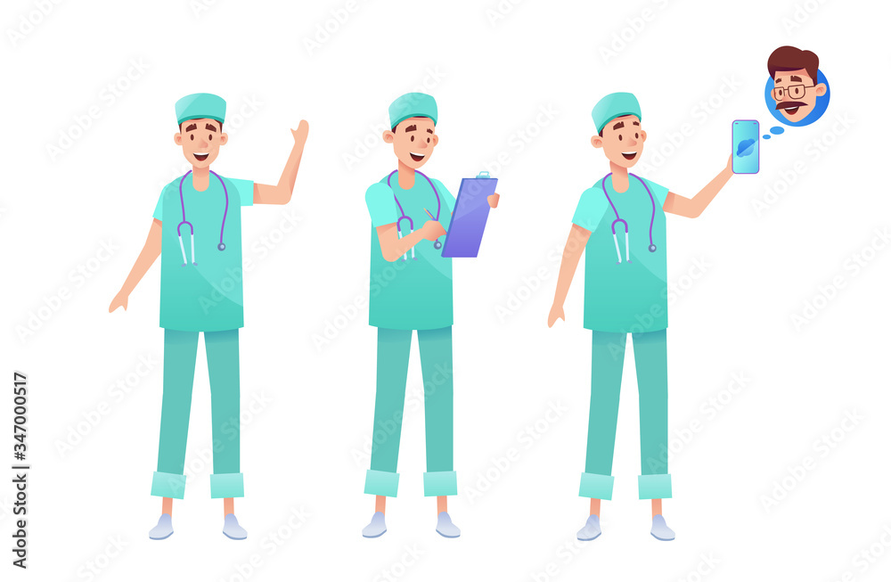 Vector flat surgeon doctor animation creation set