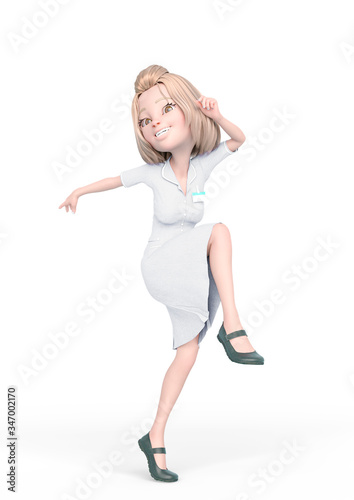 blond nurse cartoon is happy and dancing