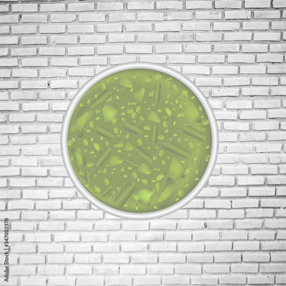 Iced green tea or ice matcha  in takeaway plastic cup in grey brick background