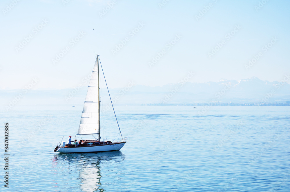 Sailing boat starts the journay forwards 
