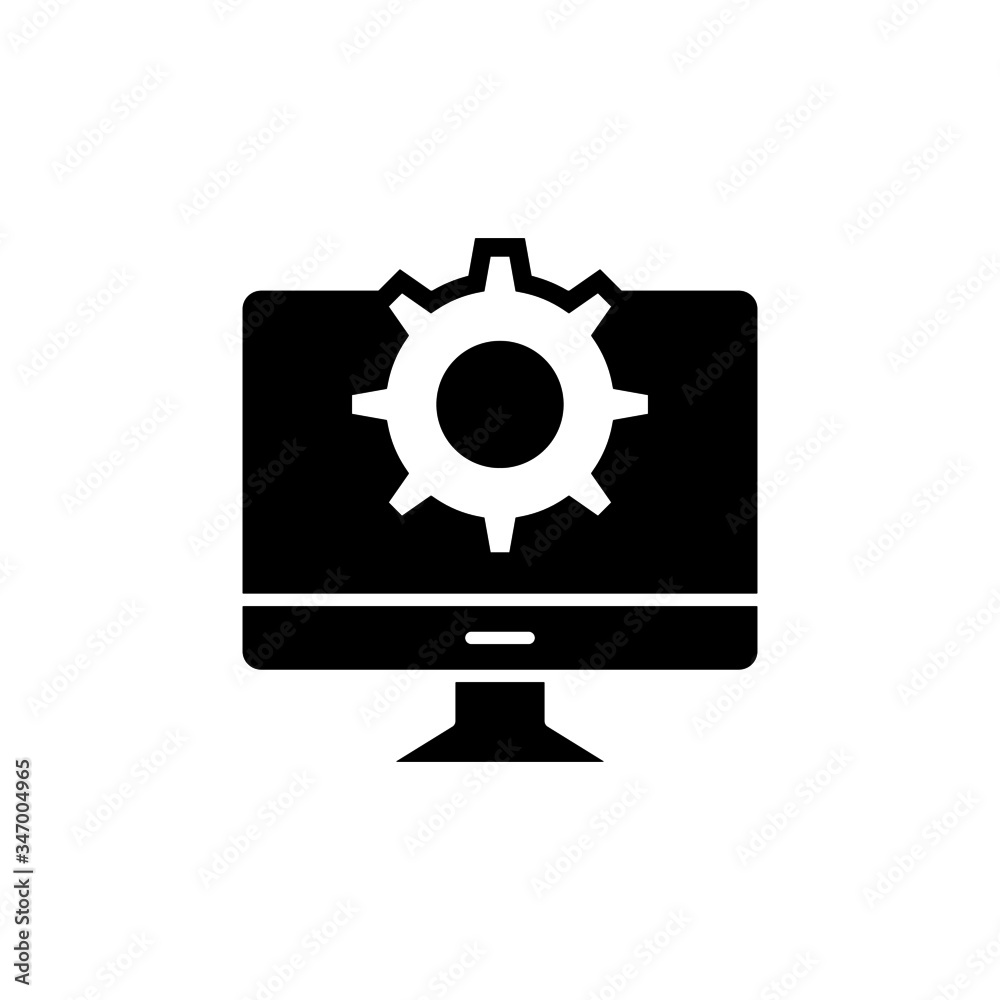 computer update system icon in black flat design on white background computer update system icon in black flat design on white background