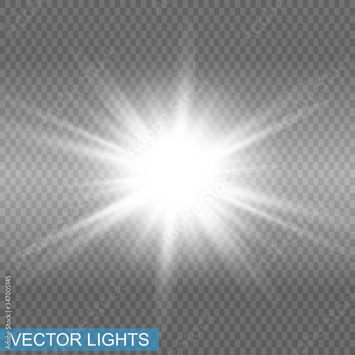 White glowing light explodes on a transparent background. Sparkling magical dust particles. Bright Star. Vector sparkles