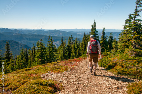 Hiker at Tolmie Peak Lookout