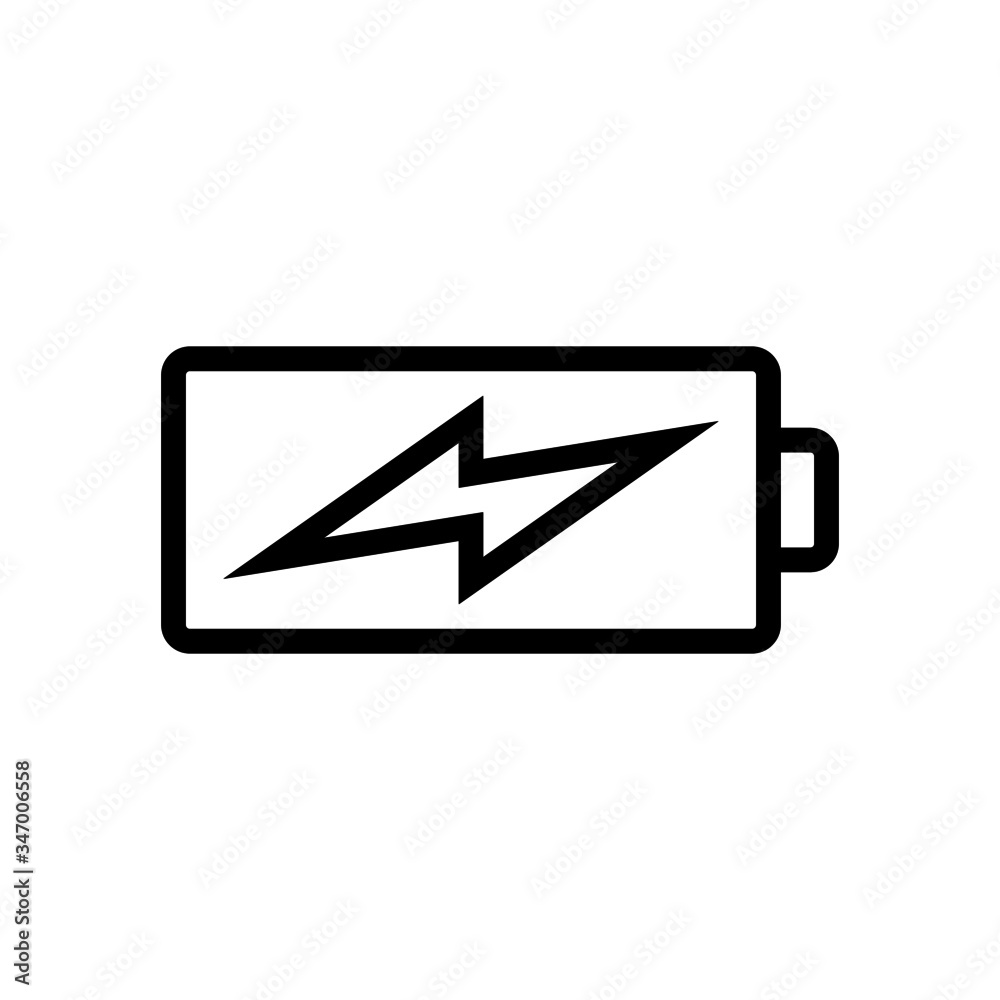 Charging Battery Icon. Battery icon in linear style on white background Charging Battery Icon. Battery icon in linear style on white background