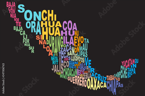 Mexico States Word Cloud Wordle Neon