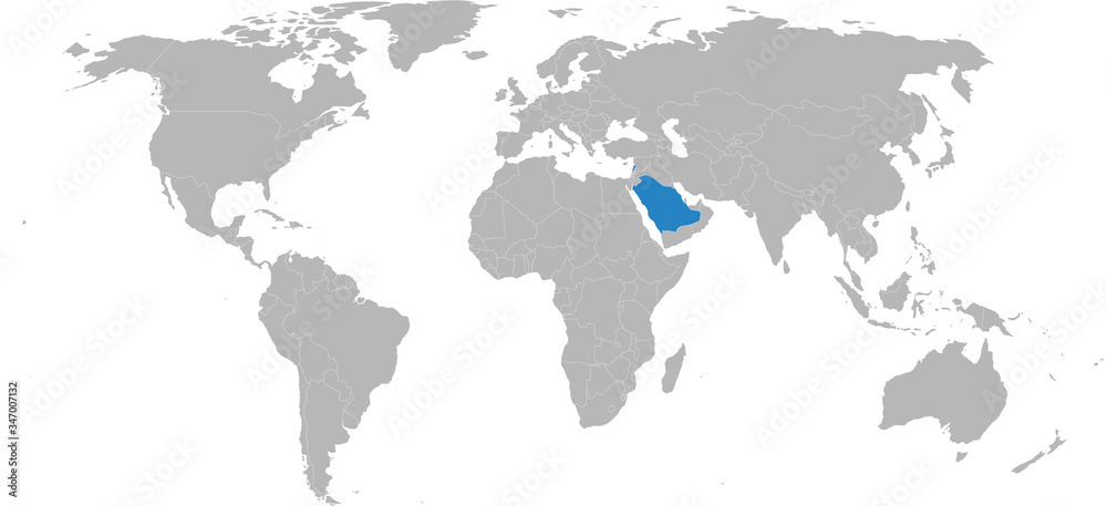 Lebanon, Saudi arabia countries isolated on world map. Light gray background. Business concepts and backgrounds.