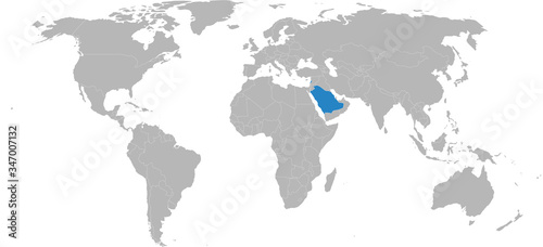 Lebanon  Saudi arabia countries isolated on world map. Light gray background. Business concepts and backgrounds.