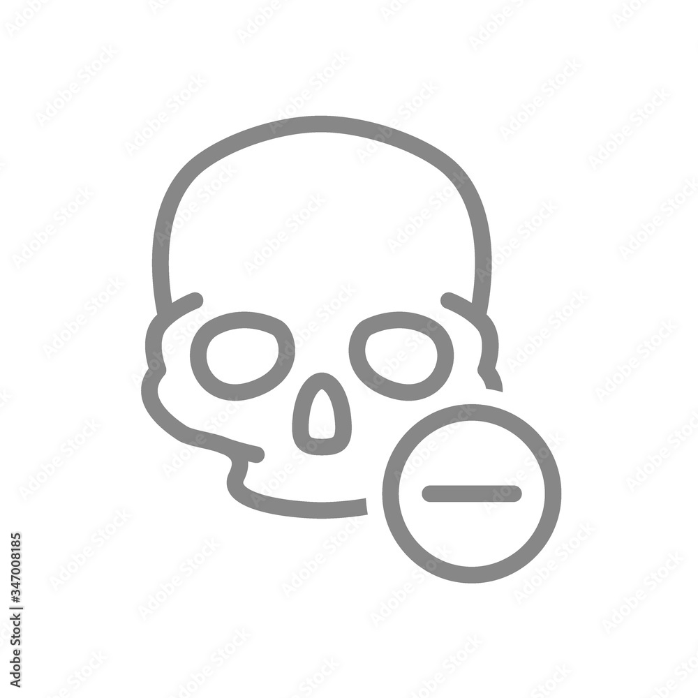 Skull with minus line icon. Bone structure of the head, cranium symbol Skull with minus line icon. Bone structure of the head, cranium symbol