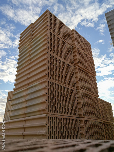 Stact of ceramic blocks for house building photo