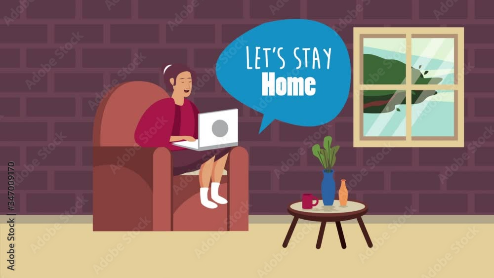 stay at home campaign with woman working in laptop stay at home campaign with woman working in laptop