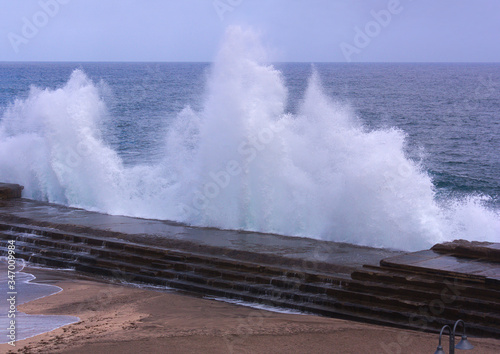 Image of the giant wave that collides on the coast of Tenerife, Spain