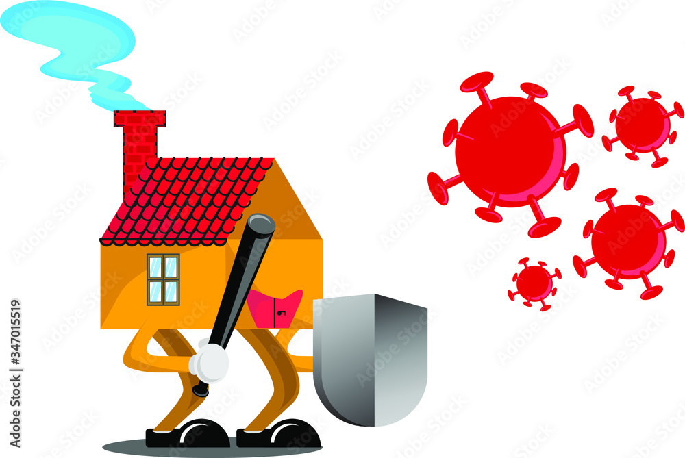 Illustration of character design in the shape of a house who fight covid-19 for stay at home campaign program. Illustration of character design in the shape of a house who fight covid-19 for stay at home campaign program.