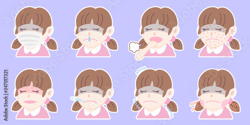白フチ付きの風邪を引いたシンプルな女の子セット