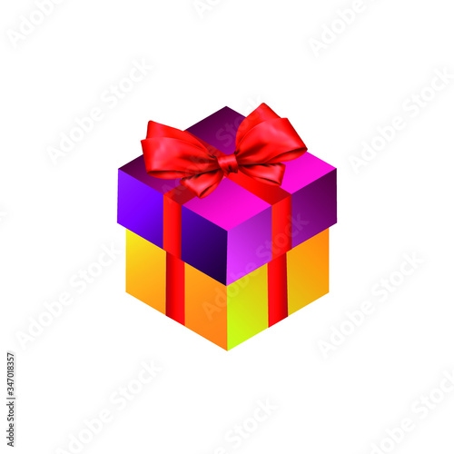 Decorative gift box with red bow and ribbon. © UnicStyles