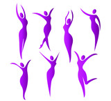 Girls Icon. Set of vector silhouettes of standing women in different poses. Silhouettes of beautiful sexy girl on white background. Posing woman person icon posture symbol sign pictogram. yoga,logo