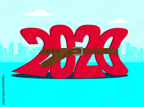 The year 2020 squeezed by a leather belt: representing a difficult year where lots of people lost income and spending less money