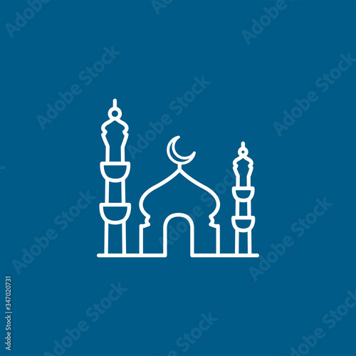 Mosque Line Icon On Blue Background. Blue Flat Style Vector Illustration