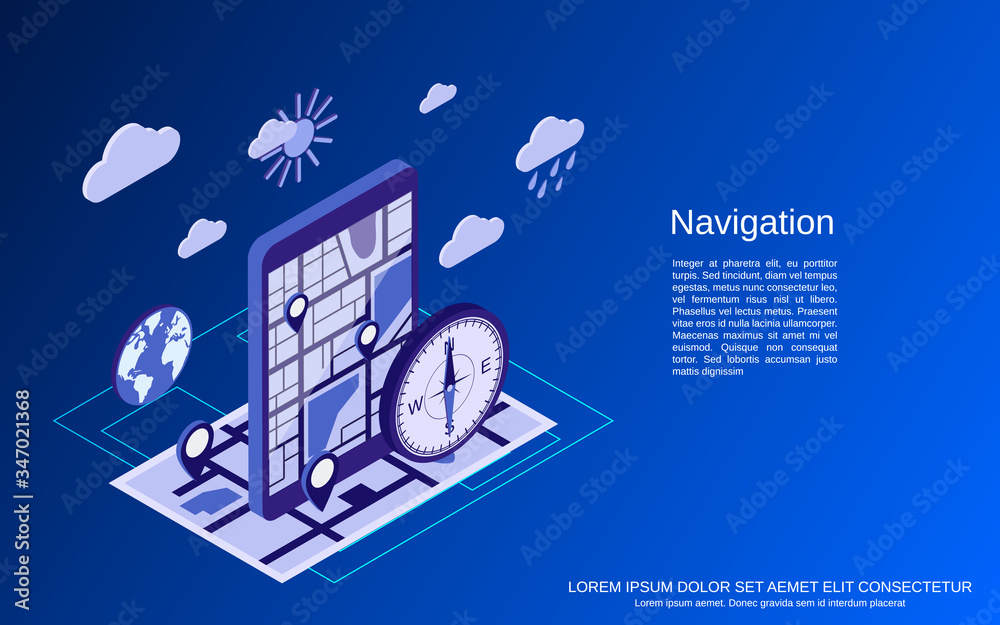 Naklejka premium Navigation flat isometric vector concept illustration
