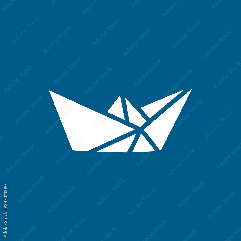 Paper Boat Icon On Blue Background. Blue Flat Style Vector Illustration Paper Boat Icon On Blue Background. Blue Flat Style Vector Illustration