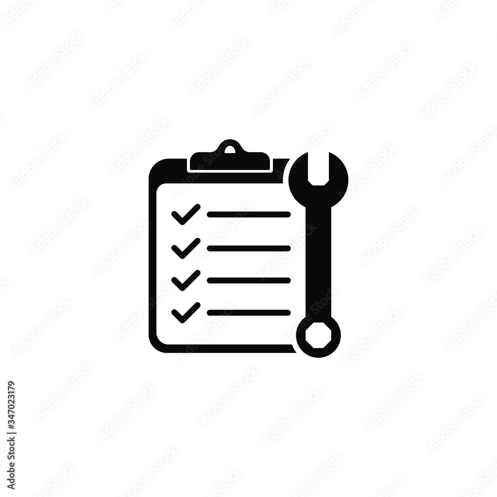 Service list icon design. Checklist and wrench isolated on white background. Vector illustration Service list icon design. Checklist and wrench isolated on white background. Vector illustration