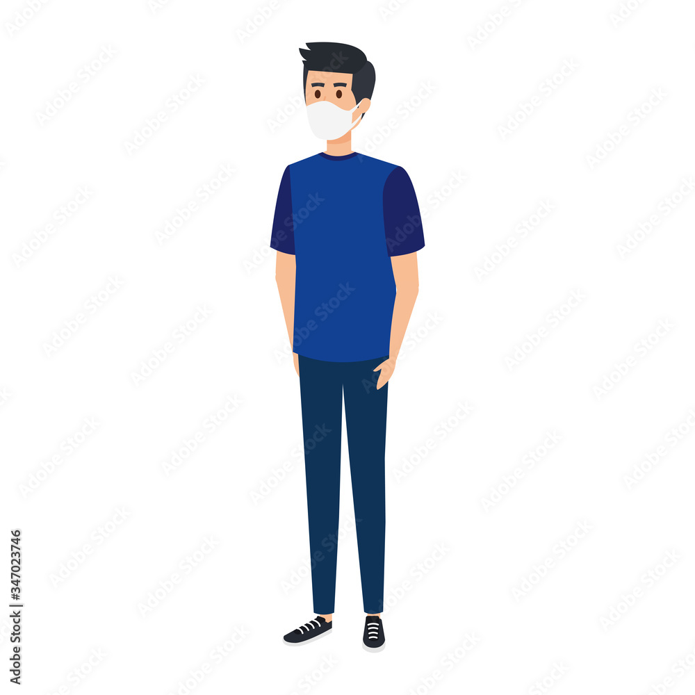 young man using face mask isolated icon vector illustration design