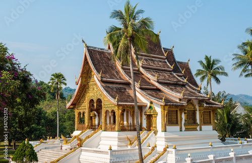 An iconic Buddhist temple in the royal palace of Luang Prabang, the UNESCO world heritage site in north central of Laos. The Haw Pha Bang, that was built to enshrine the Phra Bang Buddha statue.