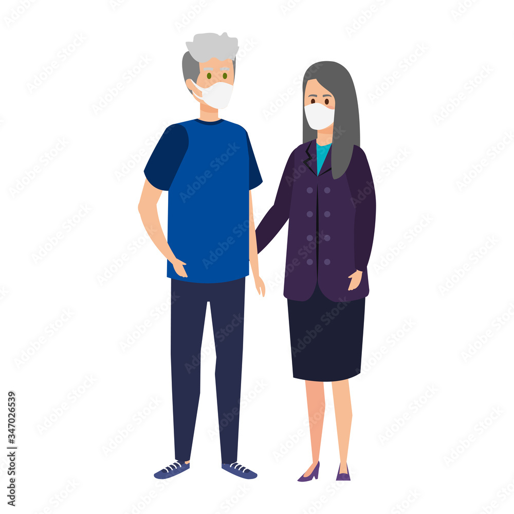grandparents couple using face mask vector illustration design grandparents couple using face mask vector illustration design