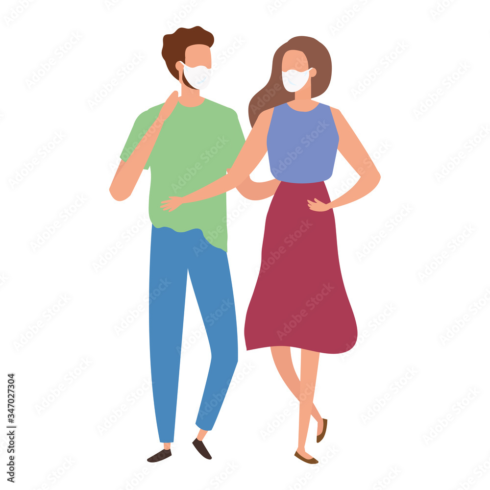 young couple using face mask isolated icon vector illustration design young couple using face mask isolated icon vector illustration design