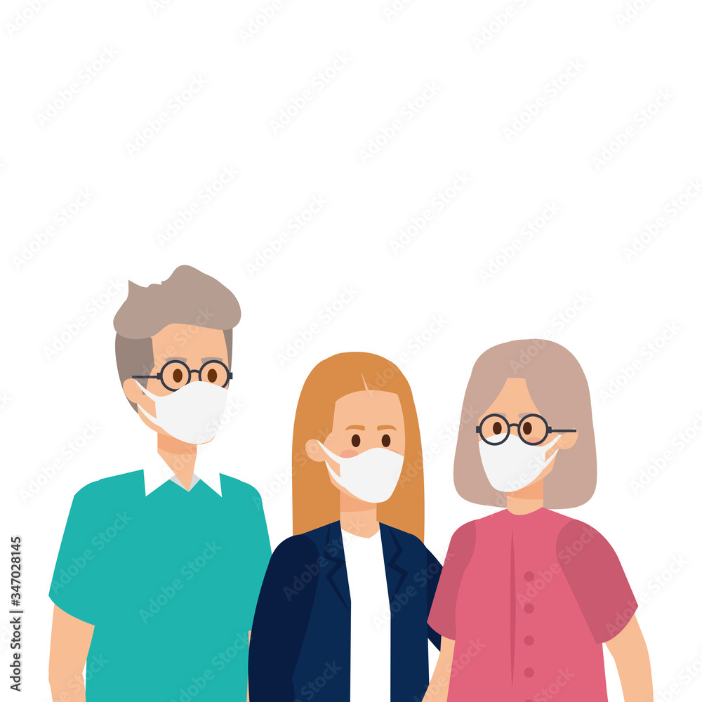 cute group family using face mask vector illustration design cute group family using face mask vector illustration design