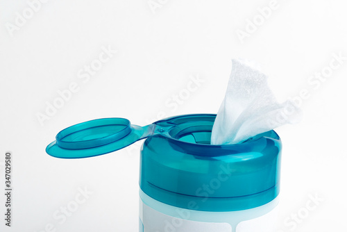 Open Aquamarine Cap Of A Disinfectant Wipes Container