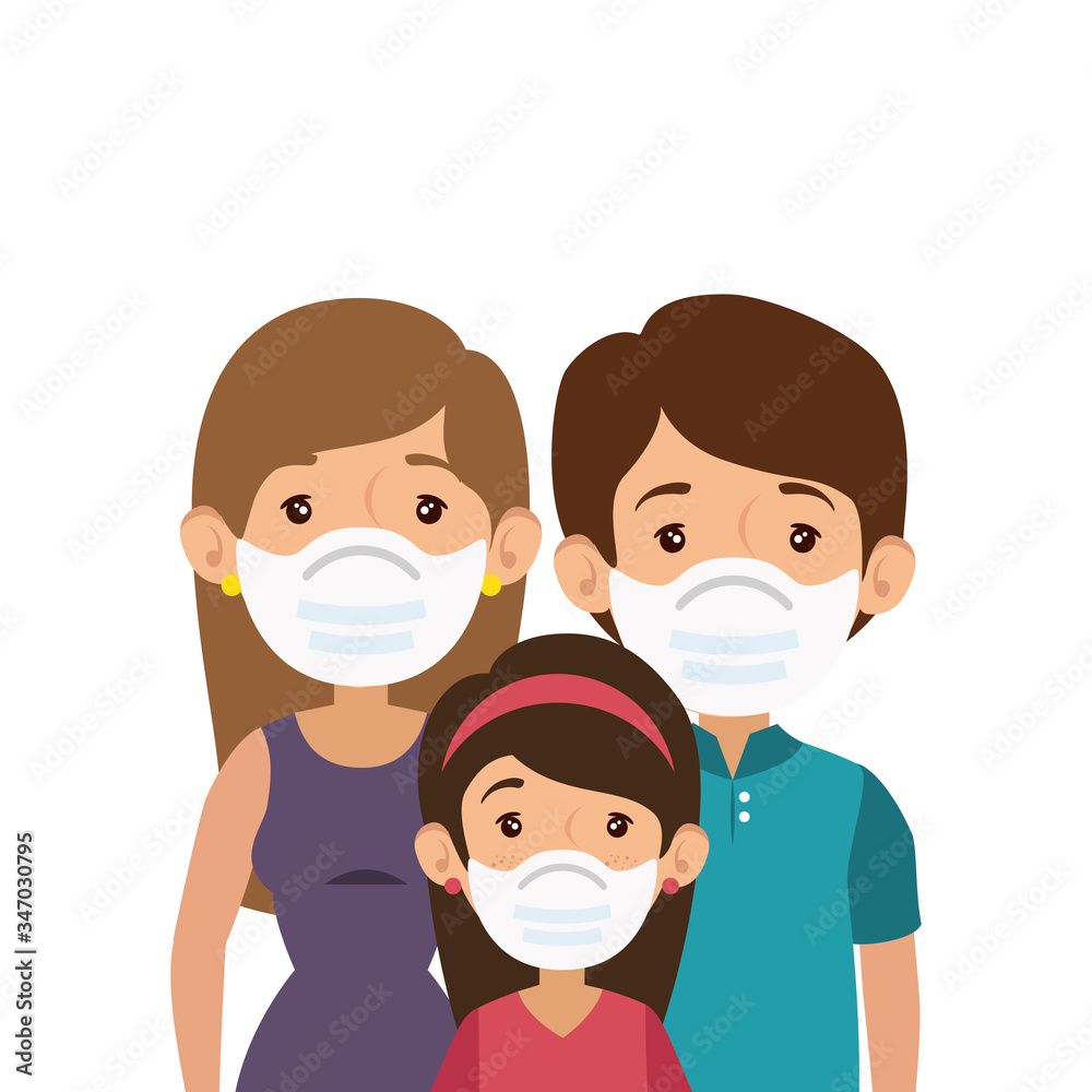 parents with daughter using face mask vector illustration design parents with daughter using face mask vector illustration design