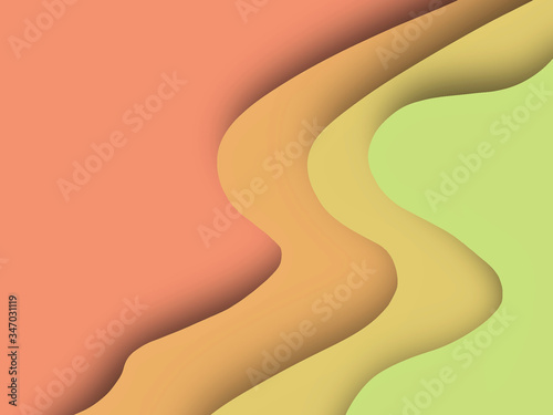 Illustrated carving art, peach, orange, yellow and green wavy background