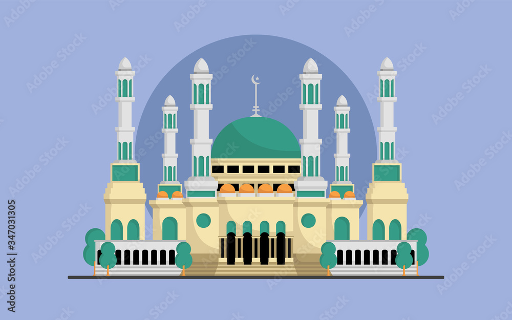 Grand mosque vector illustration. Islamic building landmark.