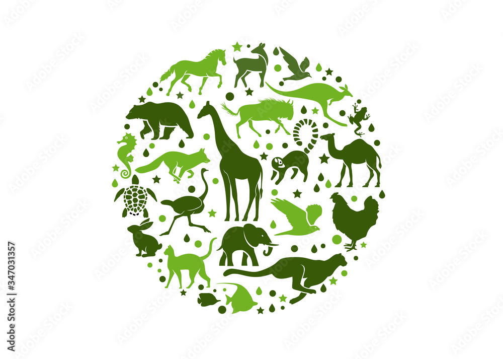 animals collection in circle frame ,Vector round frame with cute exotic animals animals collection in circle frame ,Vector round frame with cute exotic animals