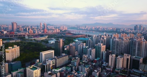 Drone Footage of Seoul, South Korea at Sunrise photo