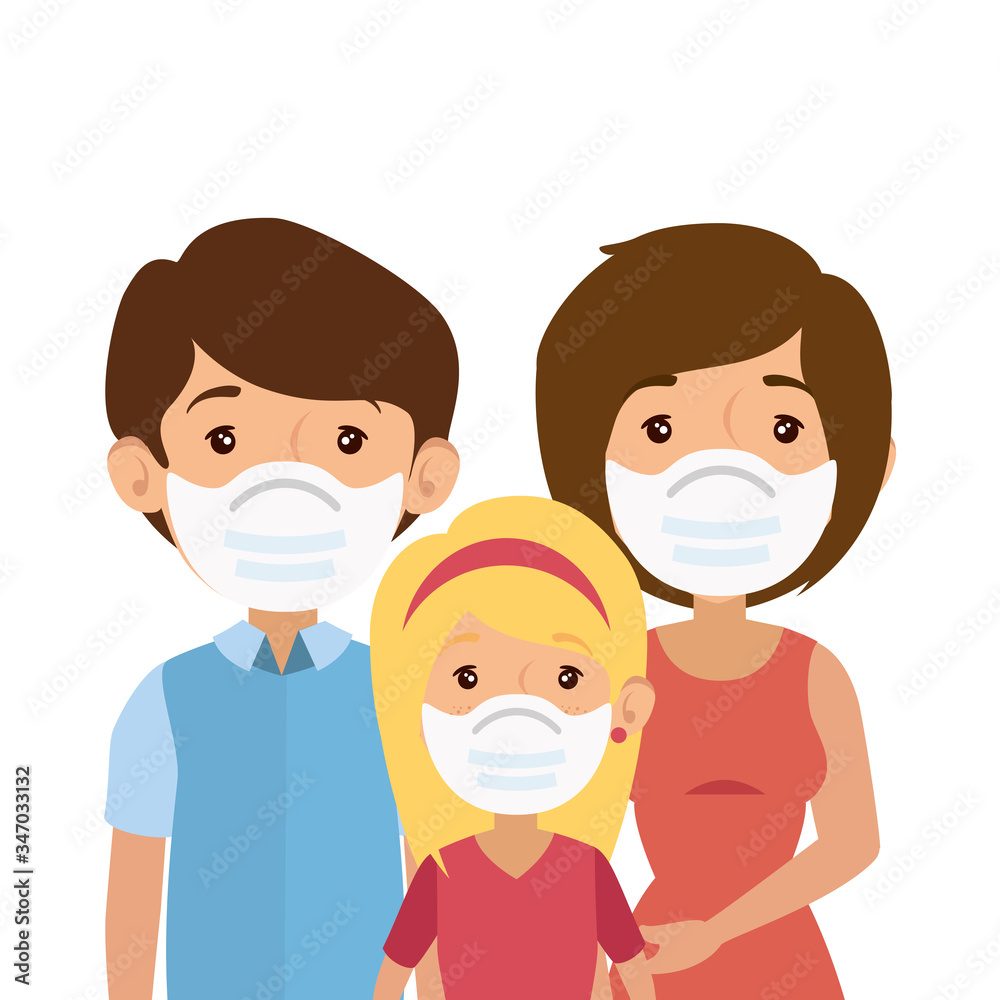 parents with daughter using face mask vector illustration design parents with daughter using face mask vector illustration design
