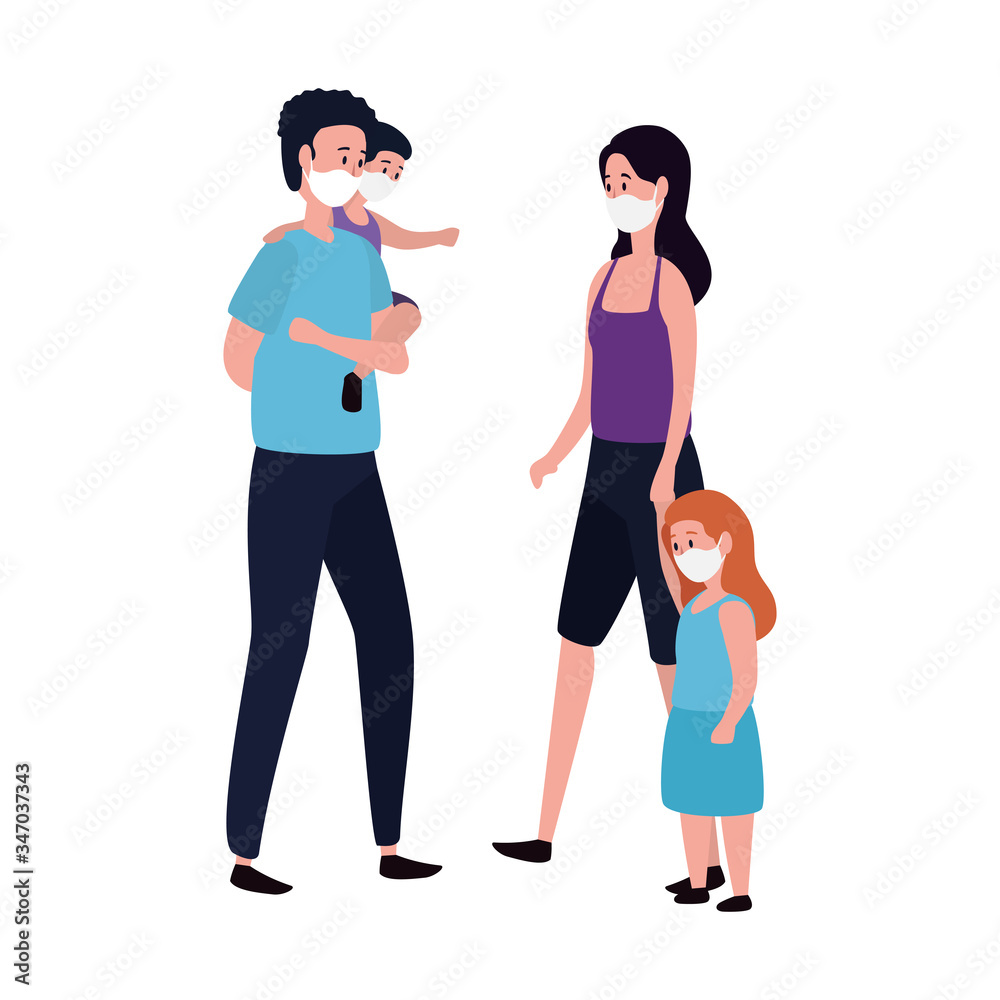 Fototapeta premium parents with children using face mask vector illustration design