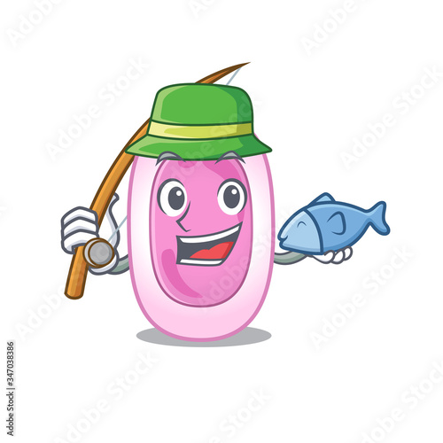 Cartoon design concept of bordetela pertussis while fishing