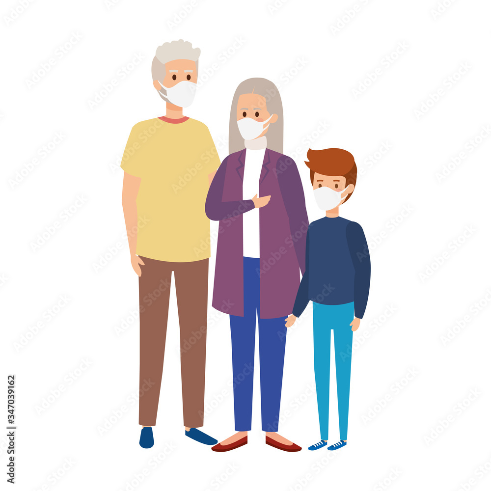 grandparents with grandchild using face mask vector illustration design grandparents with grandchild using face mask vector illustration design