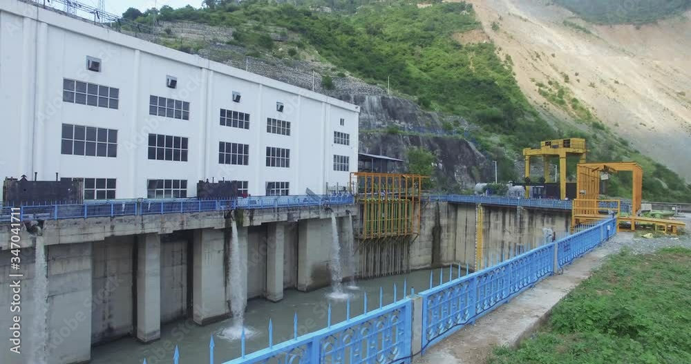 Aerial view of Hydro project in Himalaya Ganges India . Aerial view 4k . Aerial view of Hydro project in Himalaya Ganges India . Aerial view 4k .