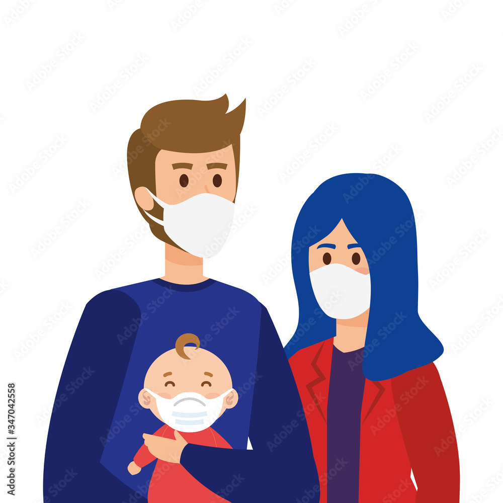 Fototapeta premium parents with son using face mask vector illustration design
