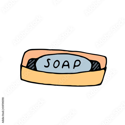 color vector isolated doodle element, soap dish with soap