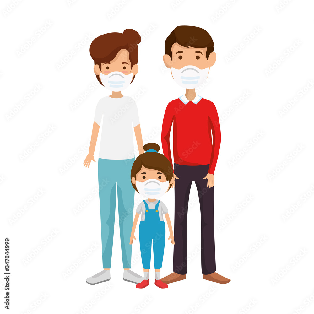 parents with daughter using face mask vector illustration design parents with daughter using face mask vector illustration design