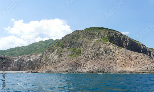 Huge hexagonal columnar joints of volcanic rock at Hong Kong Global Geopark, China 