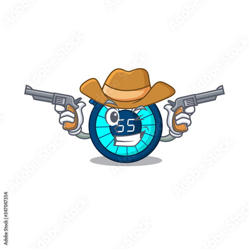 Cute handsome cowboy of hourglass cartoon character with guns