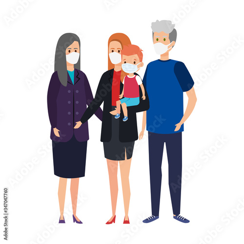 cute group family using face mask vector illustration design