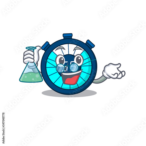 Hourglass smart Professor Cartoon design style working with glass tube