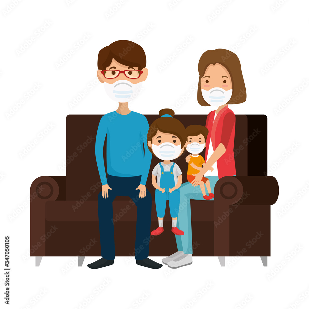 parents with children using face mask in couch vector illustration design parents with children using face mask in couch vector illustration design