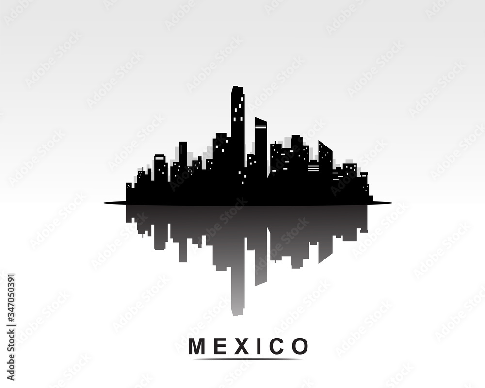 Mexico city skyline and reflection silhouette building vector illustration