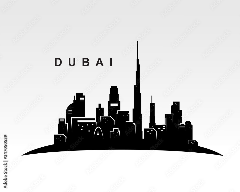 Dubai city skyline silhouette building Background vector illustration